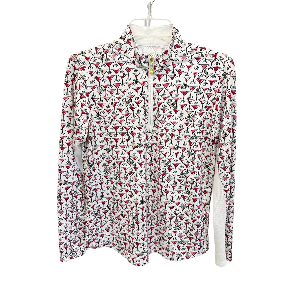 San Soleil Martini Glass Holiday Print Quarter Zip UPF 50 Sun Shirt Size Medium